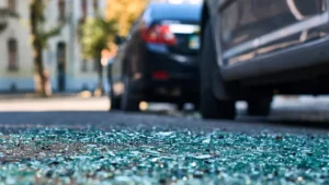 A rear end accident on the road. 