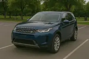 A blue Land Rover Discovery Sport.