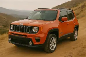 A orange Jeep Renegade.