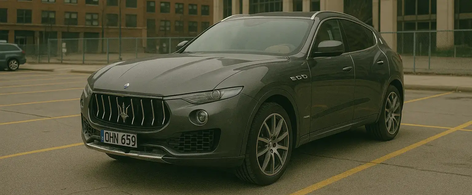 A Maserati Levante parked in a parking lot in the city