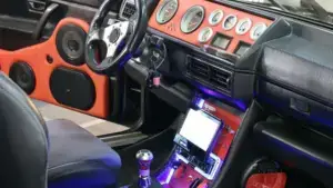 The interior of a modified vehicle.