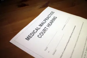 A document labeled "Medical Malpractice Court Hearing".