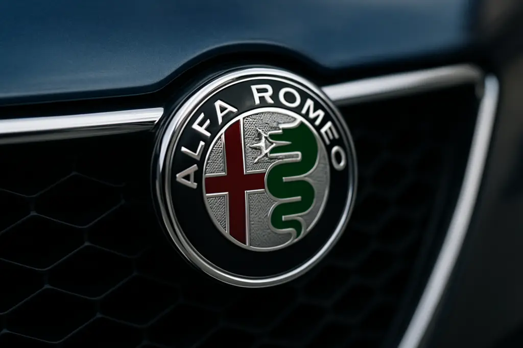 An Alfa Romeo logo on a car.
