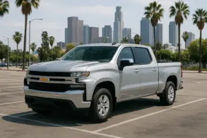 A silver Chevrolet Silverado.
